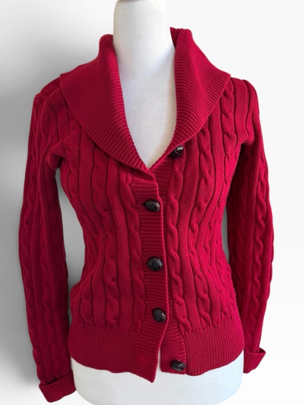 Ralph Lauren Sport Red Cable-Knit Shawl Collar Cardigan Size M